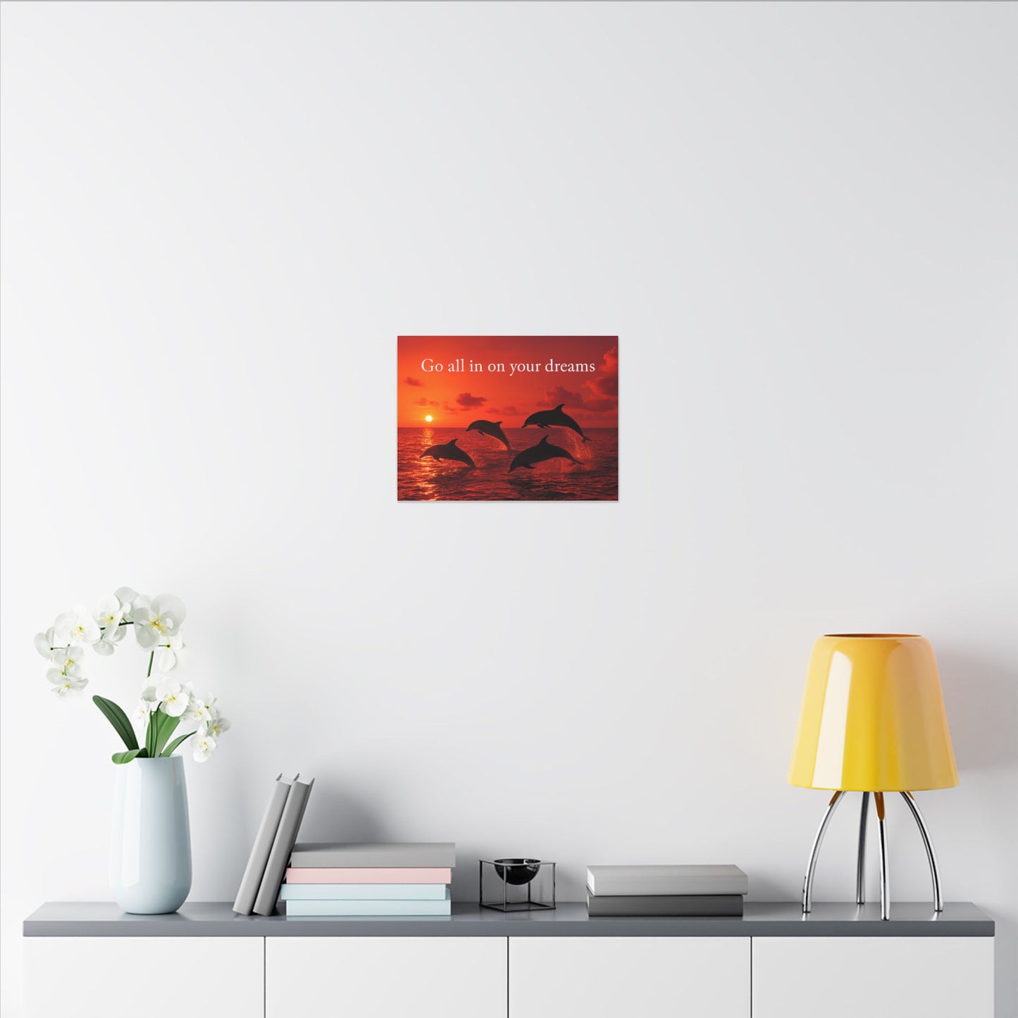 "Go all in on your dreams" Inspirational Canvas Print, Wall Art, Home Decor, Gift for Dreamers, Positive Vibes, Motivational Quote, Dolphin Artwork